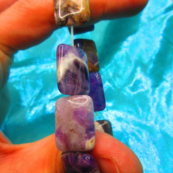 Chevron Amethyst Puffy Rectangles 7" Stretchy Gemstone Bracelet - Picture 3 of 3